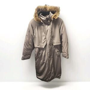 Platinum Utex Women’s Removable Faux Fur Hood Quilted Long Coat Parka